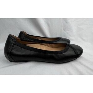 VIONIC Carroll Women 8.5 Black Leather Slip On Round Toe Ballet Flat Shoes